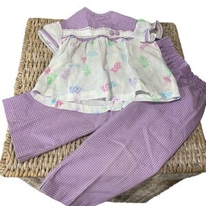 Vintage Toddle Time 2 piece size 2 Short Sleeve Pants Purple Gingham pineapple